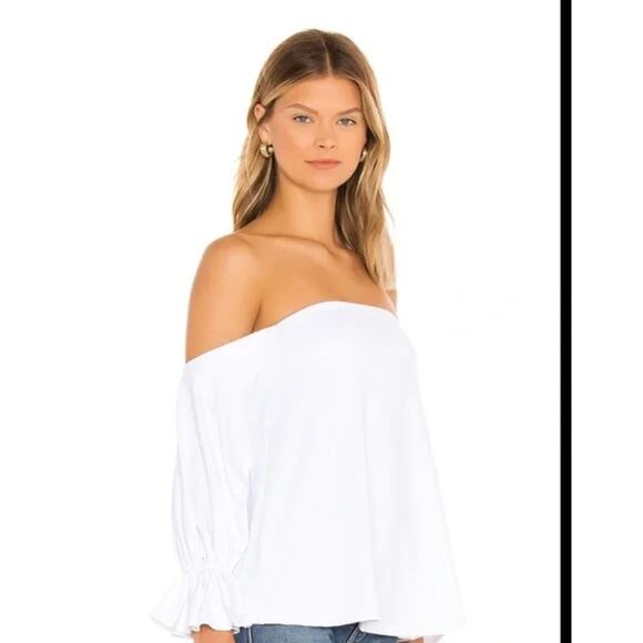Susana Monaco Top Womens X Small White Blue Off Shoulder Peasant Blouse - Picture 1 of 9